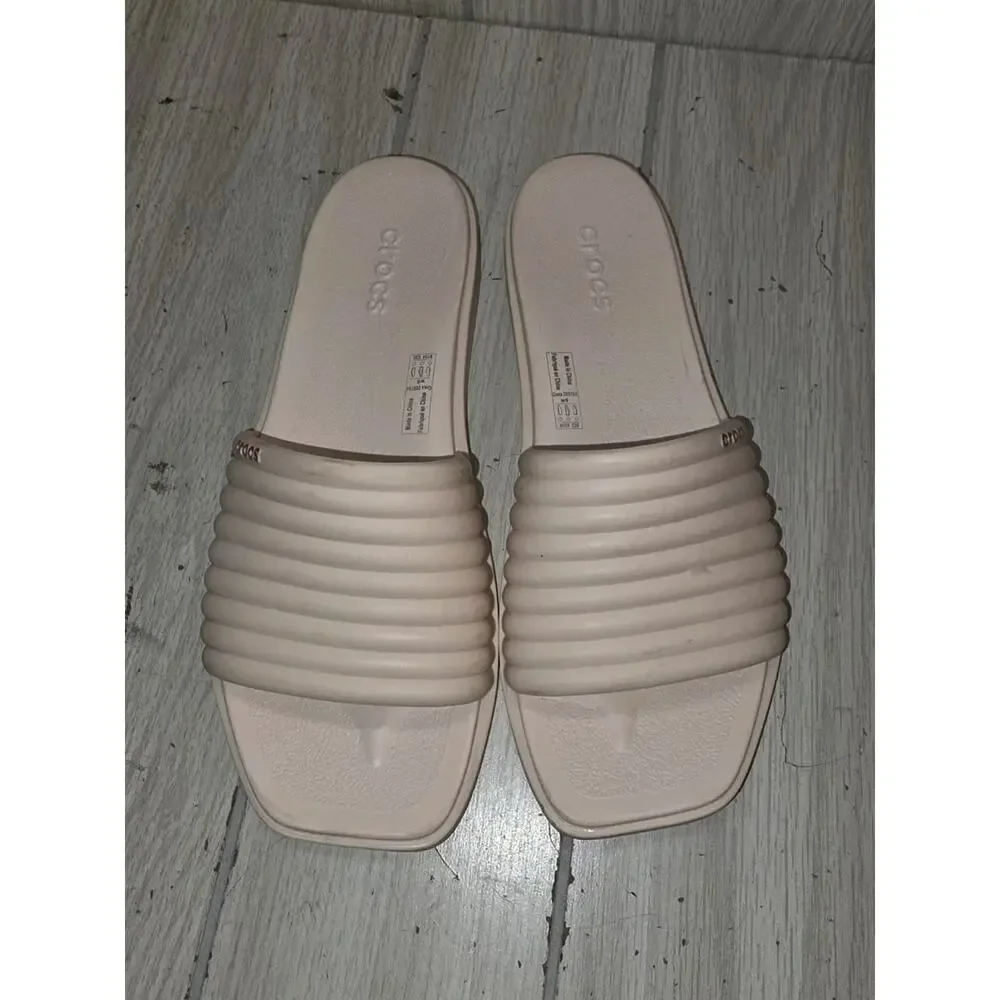 Crocs Women's Miami Slide Dew Size 6 Ribbed Cream Minimalist Summer Read